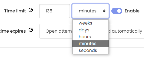 Moodle - Quiz Settings - Time Limit